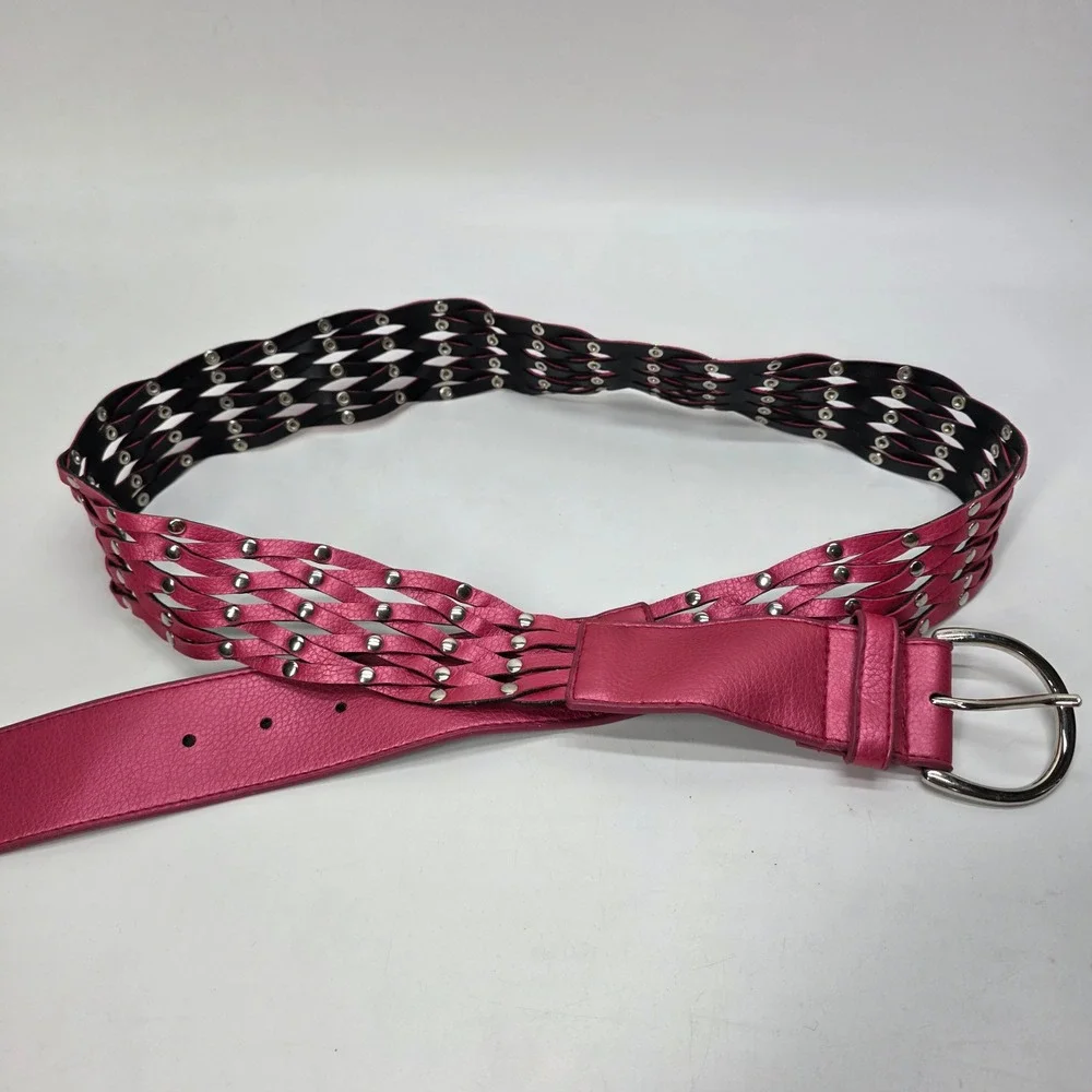 Pink Braided Belt Studded Woven Metallic XL No Boundaries Y2K McBling Festival